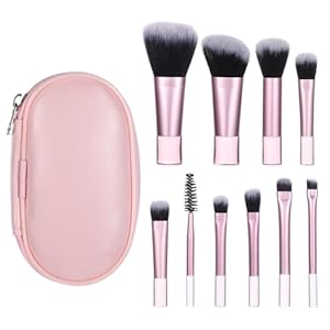 10 Pcs Mini Travel Makeup Brush Set With Pouch Pink Portable Travel Size Makeup Brushes Professional Cosmetic Brush Travel Essentials kits for Women Girls Brush Blush Powder Eye Shadow