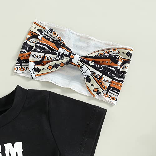 Western Infant Girl Summer Clothes 3Pcs Outfits Cow Letter Print Tassel T-Shirt + Shorts Bow Headband (Farm Baby, 0-6 Months) #TOP3