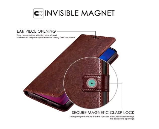 Image of KDM Flip Cover for Vivo U20, Vivo Y19, Vivo Z1 Pro /Vivo 1915 / Vivo 1951| Magnetic Closurer| PU Leather Magnetic Wallet Back Cover Case (Brown)