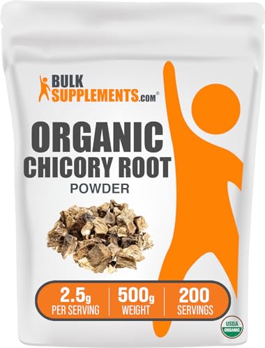 BulkSupplements.com Organic Chicory Root Powder - Chicory Root Supplement, Chicory Root Coffee Alternative - Fiber Supplement, Gluten Free, 2.5g per Serving, 500g (1.1 lbs) (Pack of 1)