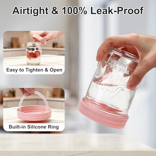 Image of Mason Jars, 16 oz Overnight Oats Containers with Lids, Glass Jars with Lid | 4 Pack Mason Jars with Lids, Leakproof Overnight Oats Jars, Glass Food Storage Containers for Meal Prep, Yogurt, Chia Pudding