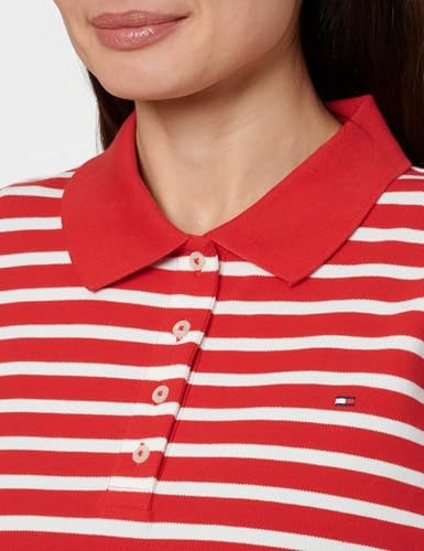 Tommy Hilfiger Damen Poloshirt Kurzarm Regular Fit, Mehrfarbig (Primary Red/Ecru STP), XS – Ansicht 2