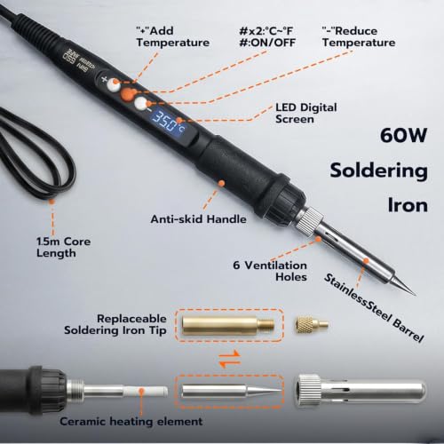 Image of Heat Set Insert Tools kit Brass Nuts 3D Printing 60W Digital Soldering Iron and 380 Pcs Kit Threaded Inserts with Insert Tips M2 M2.5 M3 M4 M5 M6(1 /4) M8 for Inserts 3D Printing and Plastic