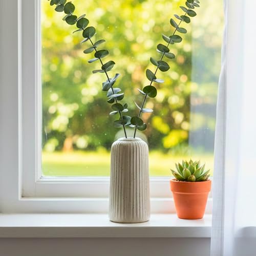 Image of KREATIVE ART'S Modern Ribbed Design Ceramic Flower Vase for Living Room, Flower Pots for Artificial Flower, Home Decoration Item, Home Decor, Vases for Living Room (Texture White, Small)