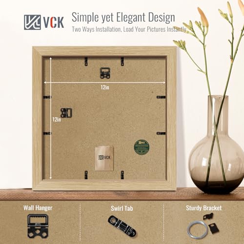 Image of VCK 12x12 Frame 5 Pack, Oak Wood, 8x8 Mat, Glass, for Picture Prints