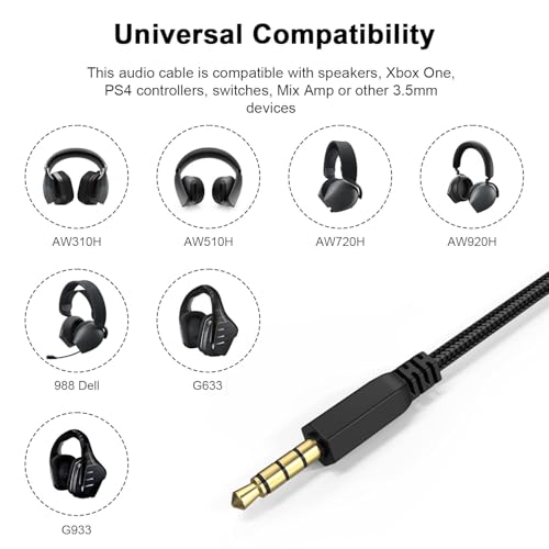 Toxaoii Replacement Audio Cable for Alienware AW920H AW720H AW310H AW510H 988 Gaming Headset, for Logitech G633 G933 headsets Nylon Braided Inline Mute Switch & Volume Controller (Black, 5.5ft) by Toxaoii - Image 2