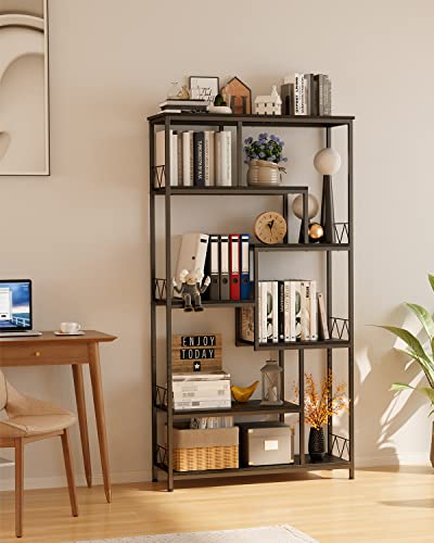 Gizoon 71” Industrial Bookshelves For Storage, Tall Display Etagere 8-Shelves For Bedroom, Metal Frame Staggered Bookcases For Bedroom, Living Room, Home Office, Black #TOP6