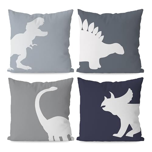 Image of KEUSPI Dinosaur Pillow Covers Dino Throw Pillow Covers 18x18 Set of 4 Dinosaur Room Decor for Boys Dinosaur Pillowcase for Boys Room Playroom Nursery Decor