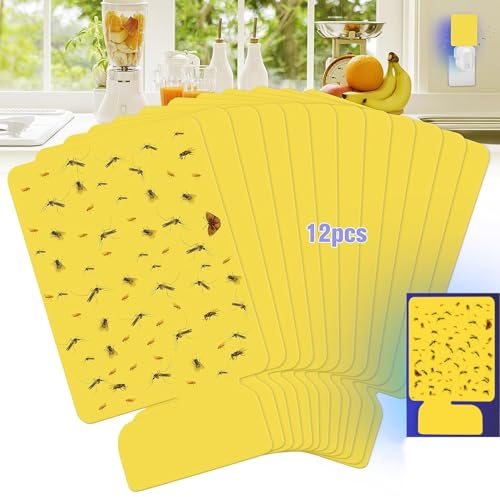 Flying Insect Trap Refill Kit, [No Plug in] Yellow Sticky Catcher Traps for Fruit Fly, Flying Insect, Mosquito, Gnats, Moths, Easy to Use Non-Toxic and Safe Flying Insect Trap Glue Cards 12 PCS