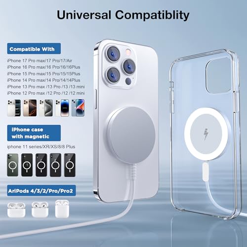 for MagSafe Charger: Magnetic Wireless Charging Pad for iPhone 17 16 15 14 13 12 Series & AirPods 4-2 Pro, Strong Magnet, Aluminum Alloy, USB-C/A Ports, Ultra-Thin & Portable, Ideal for Desk & Bedside - Image 3