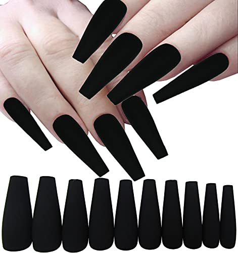 LoveOurHome 100pc Matte Coffin Press on Nails Long Fake Nails Bla...