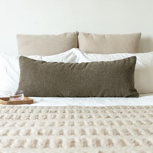 JoraLion 14x36 inch Boucle Lumbar Pillow Cover, Dark Brown Woven Texture Neutral Long Pillow Cover Breathable Cushion Case for Couch Sofa Bed Living Room Home Decor (Cover Only)