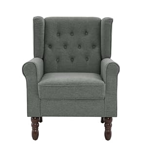 Uixe high back accent chairs set of 2 upholstered armchair in fabric retro wingback arm chair for living room comfy single sofa bedroom reading seat with solid wood legs dark gray  urban country home decor