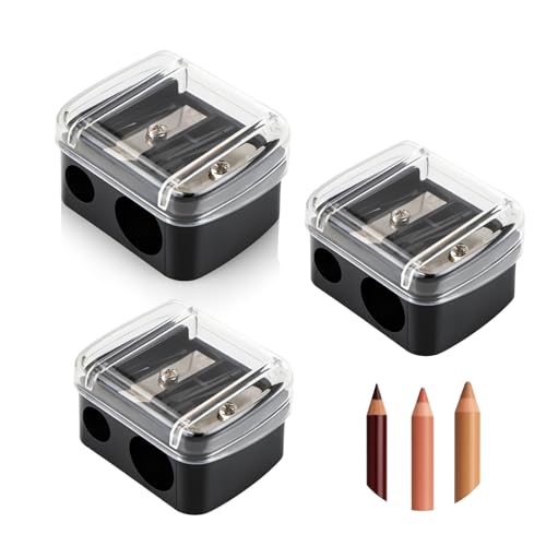 3 pezzi temperamatite trucco, temperino doppio per matite kajal/eyeliner, con contenitore, portatile per matite sottili e spesse, accessorio make-up