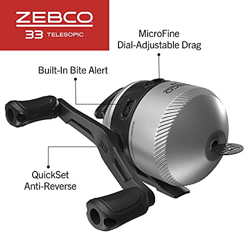 Zebco 33 Spincast Reel and Telescopic Fishing Rod Combo, Extendable 22.5-Inch to 6-Foot E-Glass Fishing Pole, Size 30 Reel, Quickset Anti-Reverse Fishing Reel with Bite Alert, Silver/Black by Zebco - Image 4
