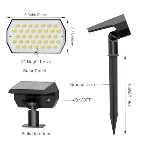 Ugecl Solar Spot Lights Outdoor, [4 Pack/74 Led/3 Colors] 2-In-1 Solar Landscape Spotlights thumb #5
