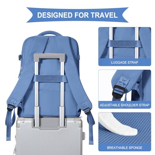 Image of coowoz Travel Backpack for Women Men,Carry On Backpack,Hiking Backpacks Outdoor Sports Rucksack Casual Daypack Travel Essentials Sky Blue