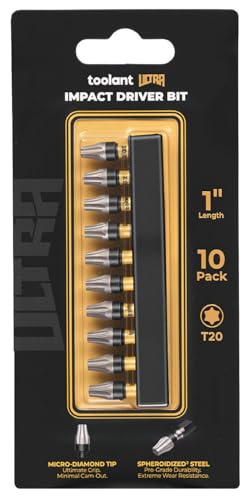 Image of toolant T20 1 inch Impact Torx Bits, 1 /4 inch Hex, S2 Steel, 10-Piece Set