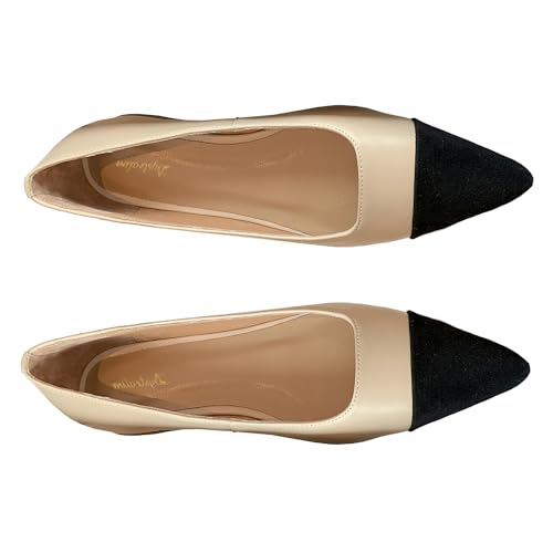 Women Comfy Cap Toe Flats Slip on Pointed Toe Flat Shoes Two Tone Flat Heel Dress Shoes Casual Pointy Toe Ballet Flats Colorblock Classic Office Elegant Driver Flats 4-11 M US4