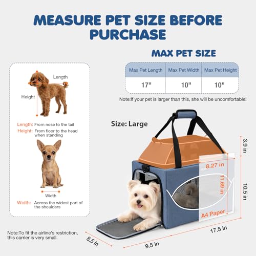 Lekereise Top-Expandable Pet Carrier 18x11x11Inch Delta American United Airline Approved Underseat to 15lbs Stable Car Travel Carriers for Small Dogs Cats with Locking Safety Zippers Anti-Scratch Mesh by Lekereise - Used condition - Image 3