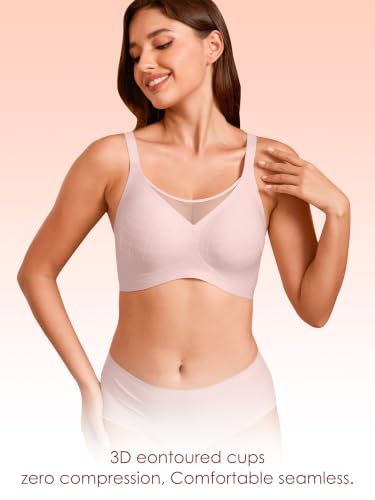 COCOMARTS Jelly Bras for Women No Underwire Push Up V Mesh Seamless Comfort Tshirt Bra Supportive Lift Bralette Everyday Bra Pink Medium — view 3