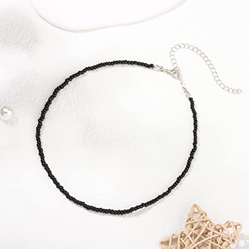 Tgirls Boho Choker Necklace Chain Black Rice Beaded Necklaces Beach Summer Necklace Jewelry For Women And Girls (Black) #TOP2