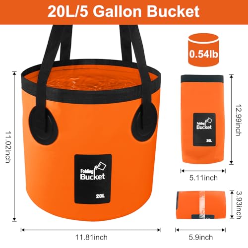 5 Gallon Bucket, Collapsible Bucket with Handle for Outdoor Beach Fishing Gardening, Folding Car Wash Buckets Mop Water Storage Laundry Wash Basin for RV Household Cleaning Supplies Camping Essentials