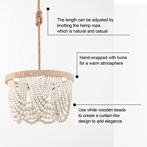 VILUXY Bohemia Wood Beaded Pendant Lights Antique Rustic Mini Chandelier White Finishing for Bedroom, Nursery Room, Girl Room, Hallway, Entryway, Passway, Dining Room, 3-Light - Image 3