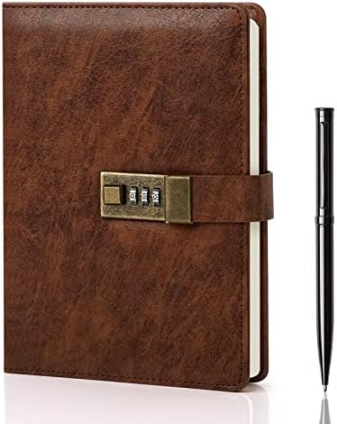 WEMATE Diary with Lock, A5 PU Leather Journal with Lock 240 Pages Brown