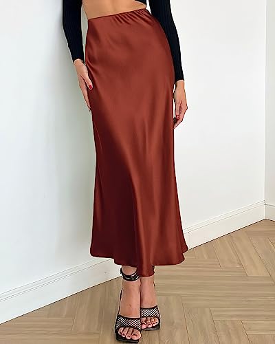 Image of BTFBM 2026 Summer Womens Skirts Silk Elegant High Waist Flowy Long Satin A-Line Midi Skirt Cocktail Wedding Party