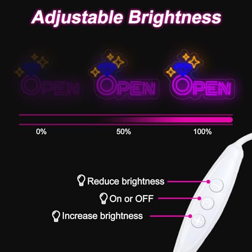 Image of Diamond Open Indoor Neon Sign For Jewelry Store Business Open LED Light | USB Powered Dimmable Diamond Storefront Wall Art Diamond & Sparkle Stars Wall Decoration, 16.5 inchx11 inch, Purple