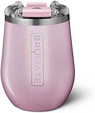 BrüMate Uncork'd XL MÜV - 100% Leak-Proof 14oz Insulated Wine Tumbler with Lid - Vacuum Insulated Stainless Steel Wine Glass - Perfect For Travel & Outdoors (Glitter Blush)