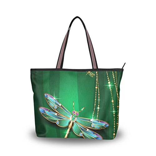 JSTEL Women Large Tote Top Handle Shoulder Bags Dragonfly Patern Ladies Handbag L
