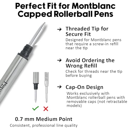 Pen Savings Rollerball Pen Refills for Montblanc Capped Pens, Medium Point 0.7mm, Frictionless Flow Smooth Writing, Threaded Tip,10 Pack (Assorted (5 Black & 5 Blue)) by Pen Savings - Image 2