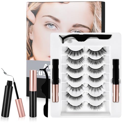 AOUVT 7 Pares de 3D Pestañas Postizas, Kit de Pestañas Naturales Reutilizables, Impermeable, Maquillaje de Larga Duracion - No Requiere Pegamento