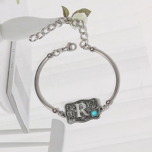Image of Belt Buckle Bracelet Initial Letter A-Z Bracelets Western Cow Tag Bracelet Belt Buckle Necklace Western Style Initial Letter Pendant Necklace
