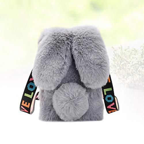 LUOEM Crossbody tas konijn ontwerp pluche schoudertas Messenger mini etui voor dames meisjes (grijs) - Image 7