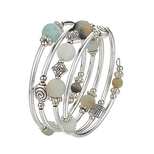 Beaded Pearl Bangle Wrap Bracelet - Fashion Bohemian Jewelry Multilayer Charm Bracelet With Thick Silver Metal Beads, Gift For Women And Girls (Green) #TOP1