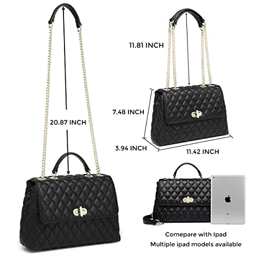ER.Roulour Quilted Crossbody Bags for Women, Trendy Roomy Shoulder Handbags with Flap Gold Hardware Chain Purses Shoulder Bag3