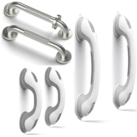 NL'AAHCÉ Grab Bars for Shower Heavy-Duty (6Pack) in Suctions & Stainless Steel Cover