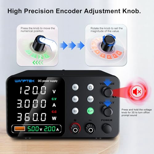 Image of WANPTEK DC Power Supply Variable 0-120V 0-3A, Adjustable Switching Regulated Bench Power Supplies with Memory Preset, Lock Key, OCP Protection, USB Fast Charging for Laboratory /Electronic Repair