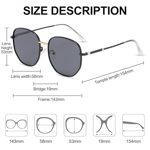 RayLove Polarized Oversized Sunglasses for Women, Trendy Designer Square Metal Frame UV400 Protection CAT3 for Outdoor2