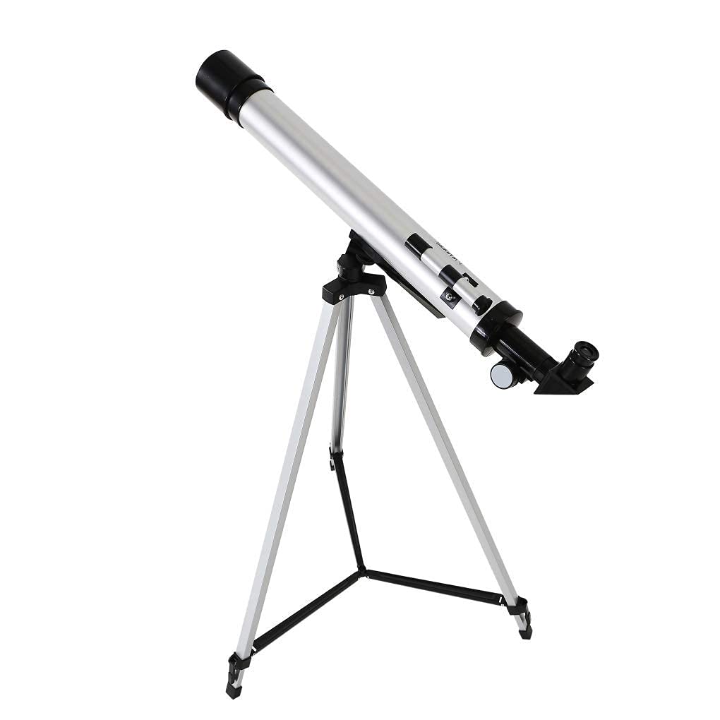 50mm teleskop astronomiczny dla początkujących Zoom 100X zewnętrzne monokularowe teleskopy kosmiczne przenośny refraktor luneta podróżna ze statywem 2 okulary, srebrny