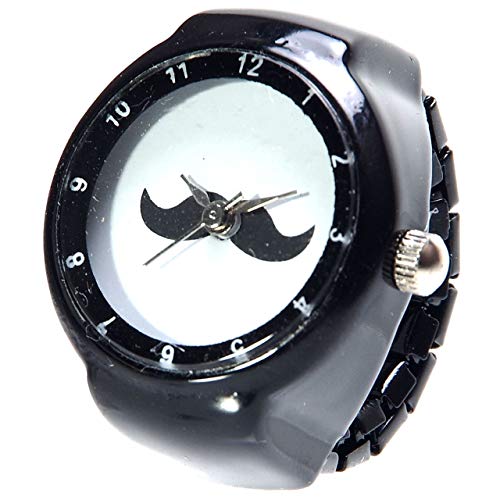 GoodsLand 【 2color 】 指輪 時計 リング ウォッチ 指時計 メンズ レディース おしゃれ フリーサイズ GD-HIGEWTCH-BK