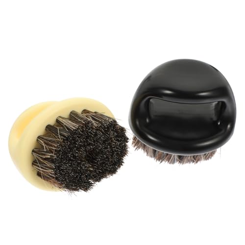 LALADEFIEE 2 piezas Cepillo para Barba Multiusos con Cerdas de Jabalí para Limpieza de Cabello Roto Diseño Ergonómico para Hombres Kit de Cuidado Facial y Peinado Profesional Negro y Beige