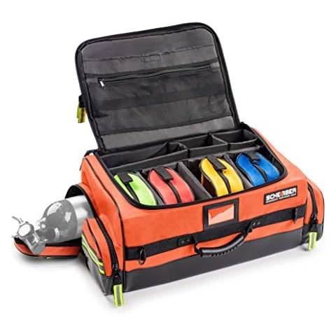 Scherber First Responder O2 Bag | Ultimate Professional EMT/EMS Trauma Oxygen Kit | Durable Reflective 600D Water Repellant Bag w/10+ Compartments, Zippered Pockets, Dividers & Padded Strap - Orange Cover