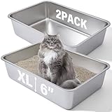 FUTAM Stainless Steel Litter Box 2 Pack, 23.6“x15.7"x6" Deep Stainless Steel Cat Litter Box Extra Large, XL Metal Litterbox for Big Cats with High Sides, Non Stick Surface, Easy to Clean