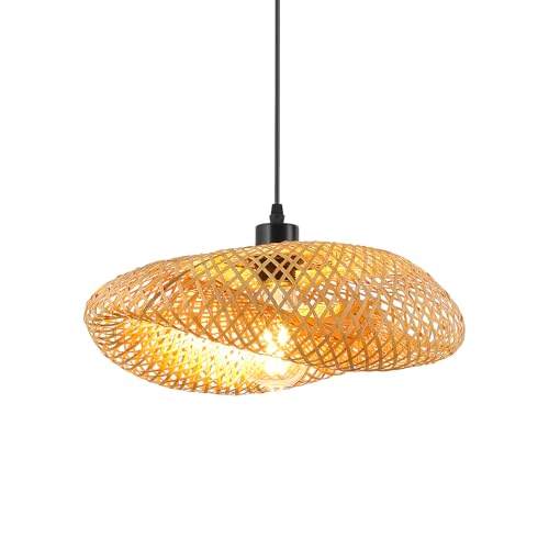 Schindora Luminaire Plafonnier RéTro,Chapeau Bambou Suspension Rotin 40Cm Tissage Plafonnier Salle De E27 CréAtivité éClairage De Plafond Pour Salle À...