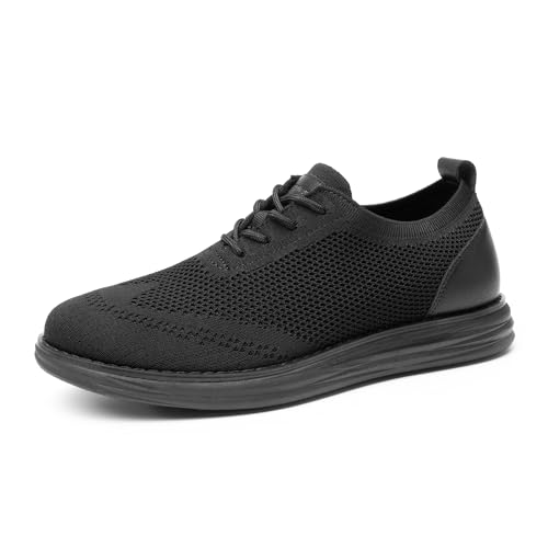 Bruno Marc Men's KnitFlex Breeze Mesh Sneakers Oxfords Lace-Up Lightweight Casual Walking Shoes 6.5 Black Monochrome