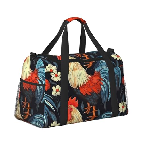 Rooster Flower Duffle Bag for Travel farm Chick Sports Gym Tote Carry On Bag Large Shoulder Weekend Overnight for Workout3